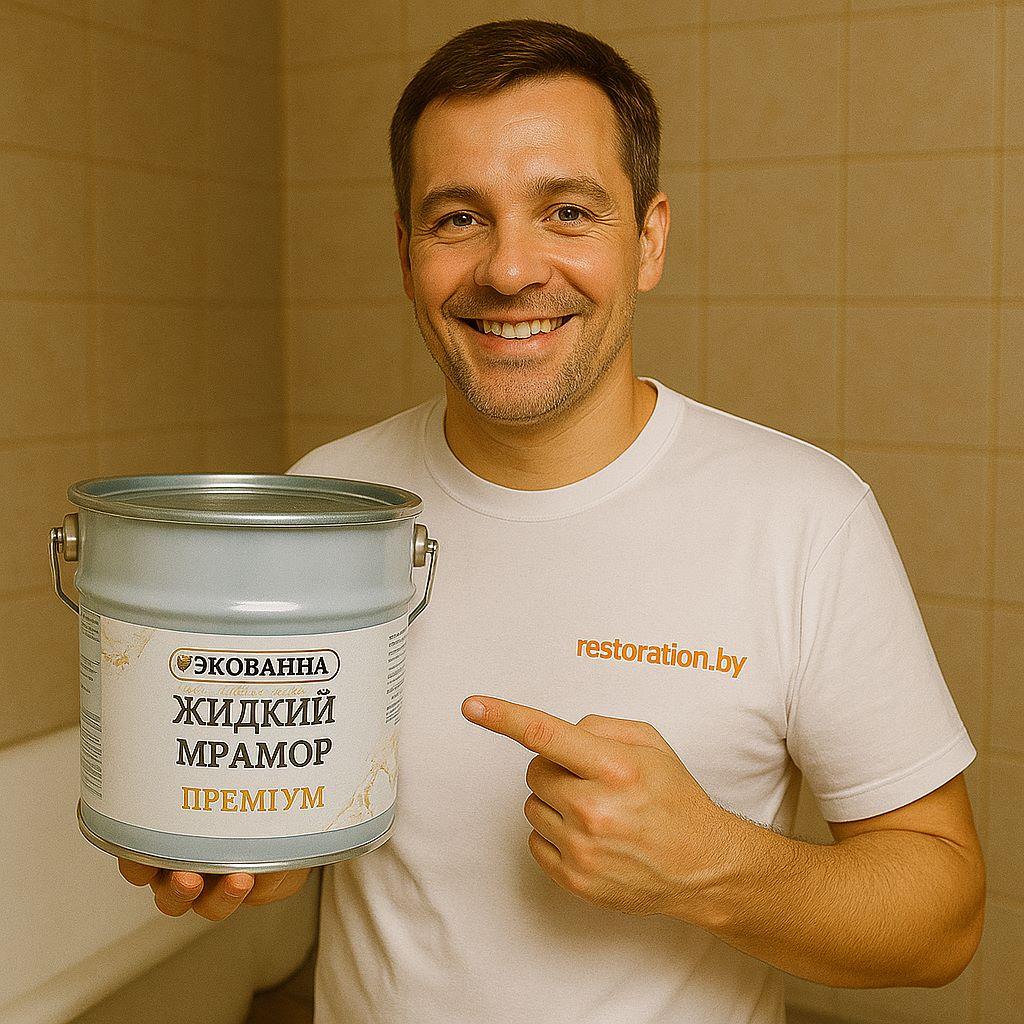 мастер реставратор держит жидкий мрамор