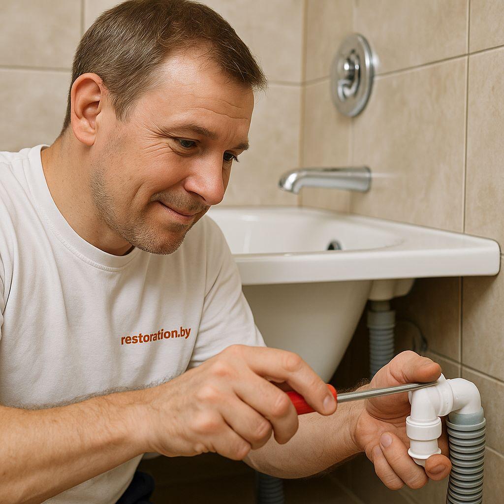 Наливная ванн мастер снимает сифон