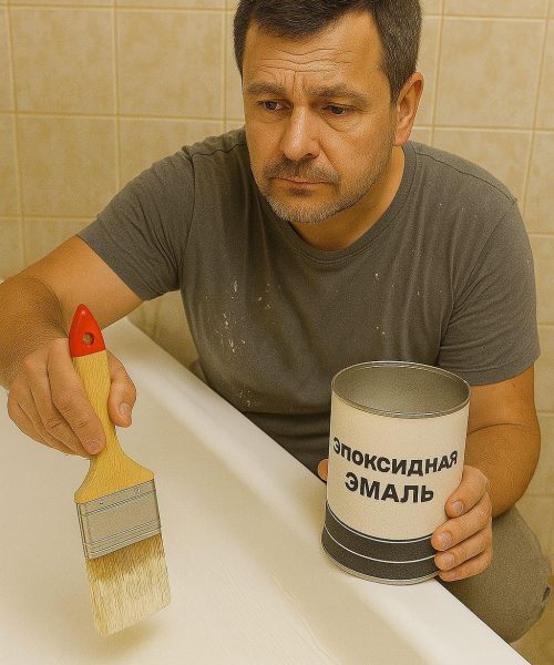 мастер красит ванну